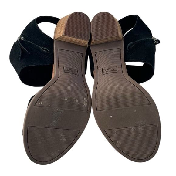 TOMS Majorca Cutout Black Heeled Sandal Suede Block Wood Heel Peeptoe Women’s 8 - Picture 12 of 13